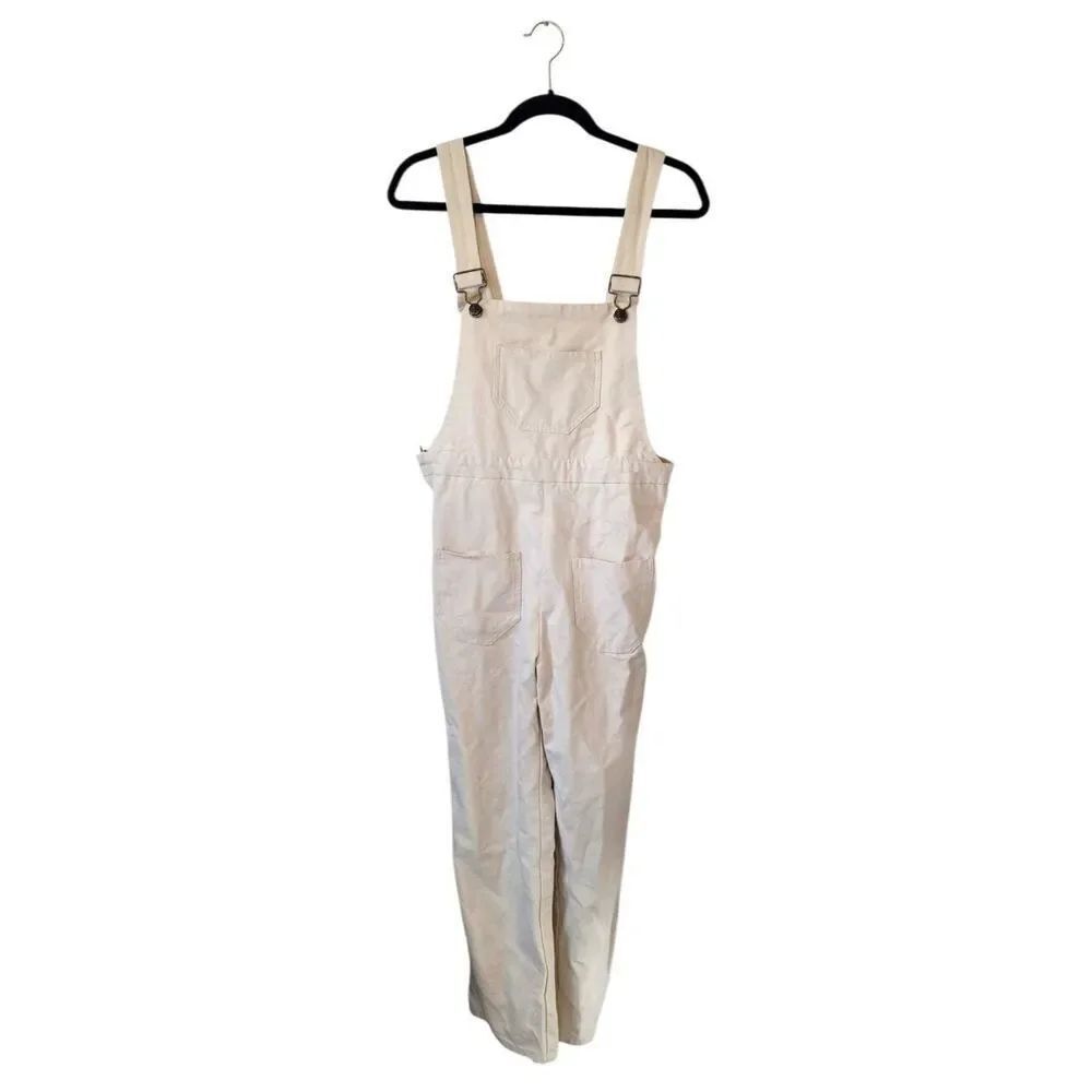 Lykke Wullf Cream Cotton Overalls Classic Bib Front Size M